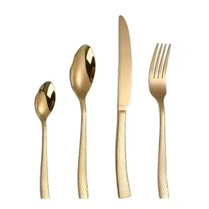 Ensemble de couverts en acier inoxydable doré simple et design pour les restaurants, finition miroir, ensemble de couverts en métal pour les mariages et les fêtes - Product Image 1