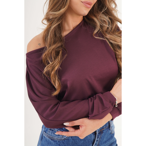 Blusa Básica sin Costuras con Cuello en V y Mangas Murciélago para Mujer, Tela Fina, Color Ciruela Elegante para Uso Casual o de Oficina - Product Image 5