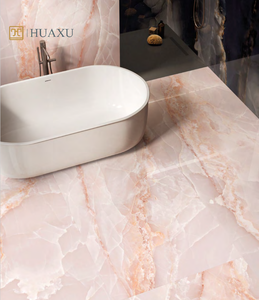 Huaxu sang trọng hiện đại đánh bóng tấm lớn không thấm nước hình dạng tùy chỉnh nhà căn hộ Vanity tường sàn màu Hồng Onyx slab - Product Image 5