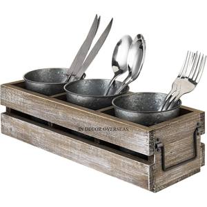 Galvanized <b>Metal</b> Made Round Shape Cutlery Flatware Set Holder With Rattan Base Stand Storage Rack And <b>Shelving</b> Units Supplies - Product Image 4