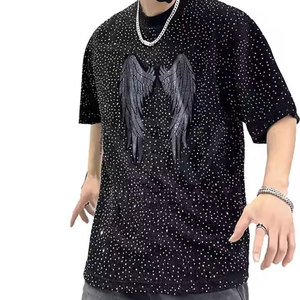 Ropa de verano para hombre, camisetas con diamantes de imitación, 100% algodón, ajuste holgado, estampado, mejor calidad, nuevo estilo, camiseta con diamantes de imitación para hombre - Product Image 1