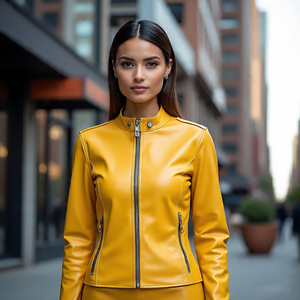 Chaquetas de Cuero Liso para Motocicleta, Abrigo Holgado de Vaca y Oveja para Mujer - Product Image 5