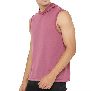 OEM Organic 100% Cotton Fleece Crocheted Winter Hooded <b>Men</b> Medium-Length <b>Sleeveless</b> Boxy <b>Hoodie</b> Regular Fit Solid Pattern - Product Image 2