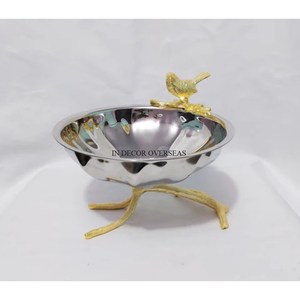 Tazón de forma redonda hecho de vidrio transparente de alta calidad de venta mundial con soporte de base chapado en oro de la India - Product Image 3