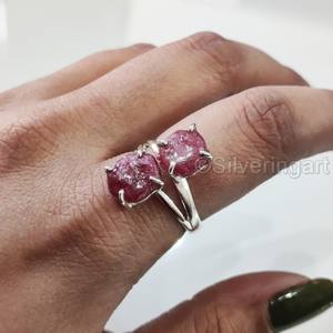 Bague pour femme en argent sterling 925 avec pierre brute de rubis naturel, pierre de naissance de juillet, style hippie, cadeau de Noël - Product Image 2