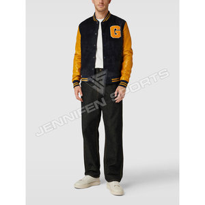 Parches bordados Chenillie de Venta caliente chaqueta Varsity, gamuza Shell, Mangas de cuero, cierre de botón, forro acolchado interior - Product Image 2