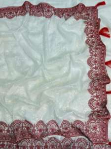 Saree rojo de seda de organza Tebby tradicional con estilo indio para uso nupcial de boda blusa elegante exclusiva mujeres superventas - Product Image 4