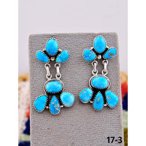 Boucles d'oreilles pendantes faites à la main en argent sterling et turquoise motif floral, style Southwest - Product Image 3