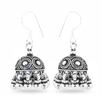 Pendientes Jhumka Tradicionales Indios de Plata 925 para Mujer, Joyería Coleccionable Cultural Vintage