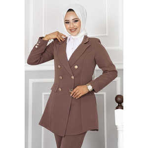 Conjunto de Hijab Estilo Oficina para Mujer con Detalle de Cuello de Pañuelo en Color Café - Product Image 2
