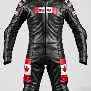 CE ระดับ2ชุดหนังสำหรับแข่งรถมอเตอร์ไซค์และรถยนต์มีช่องระบายอากาศดีไซน์ชิ้นเดียวพร้อมโลโก้ธงแคนาดา - Product Image 5