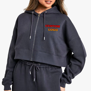 Ventes en gros de sweats à capuche pour femmes de haute qualité, style streetwear, avec fermeture éclair, crop top personnalisé, tissu personnalisé, crop top de sport pour femmes, décontracté - Product Image 1