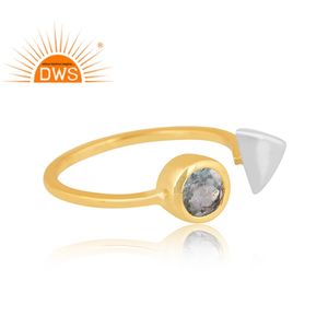 Anillo de Aguamarina natural chapado en oro de 18k, joyería fina, hecho a mano - Product Image 2