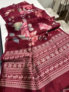 Superior semi Desi suave y suave tussar Impresión digital Venta al por mayor Sari tiendas en Hyderabad - Product Image 5