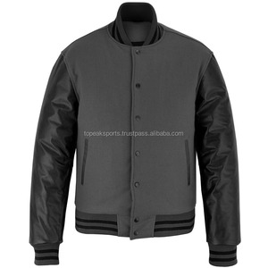 Blouson universitaire homme 2026 OEM en laine grise de qualité supérieure avec manches noires, col montant, haute qualité, faible MOQ, vestes chauffantes tendance - Product Image 1