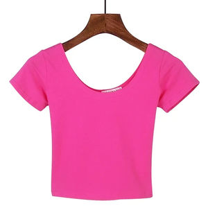 Camiseta corta con cuello redondo personalizada para mujer, camiseta de manga corta ajustada, diseño liso con logotipo frontal, Tops cortos reversibles de talla grande - Product Image 3