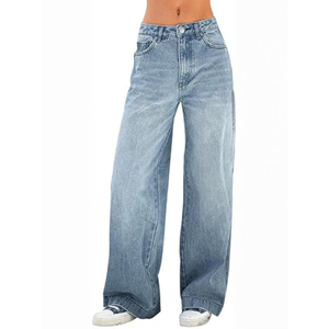 Pantalons en jean pour femmes grande taille de style nouveau, de haute qualité, bleu, décontractés, pour tous les jours, style streetwear, jambes larges, écologiques, taille mi-haute - Product Image 3
