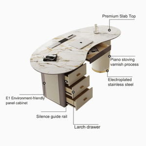 Escritorio de Computadora Moderno y Cómodo de Madera con Superficie de Vidrio Cerámico, Mesa de Estudio para el Hogar, Mesa de Escritura Multifuncional con Cajón de Almacenamiento para Oficina - Product Image 6
