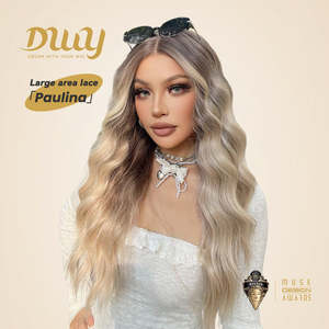 วิกผมสังเคราะห์สีบลอนด์ลอนยาวปานกลาง Paulina-DWY พร้อมโคนผมสีเข้มและไฮไลท์สีโปร่งแสง - Product Image 1