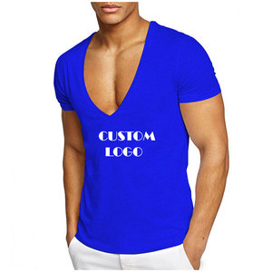T-shirts col en v personnalisés pour hommes manches courtes logo personnalisé imprimé vente en gros prix en vrac col en v 2023 - Product Image 1