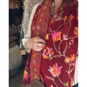 Autumn Elegant Floral Jewel Embroidered <b>Wool</b> Warm Woolen Fabric 80x200cm - Product Image 2