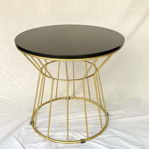 Modern Round Oak <b>Coffee</b> <b>Table</b> with Bronze-Iron Frame 60x60x55cm Decorative & Durable Storage Option Set TT68100 - Product Image 5