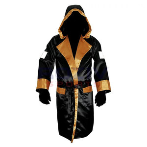 Robe de boxe en nylon de haute qualité personnalisée pour hommes adultes, couleurs bleu et blanc, protection douce pour la marche en cage - Product Image 1