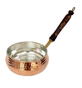 Minimalist Design Metal Sauce <b>Pan</b> With Hammered Design And Wood <b>Handle</b> For Kitchenware Hotel Restaurant Rose Gold Copper Utensil - Product Image 1