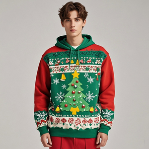 Men's New Fashion Pullover Hoodies with Zipper Durable Winter Apparel and Embroidered <b>Christmas</b> Design - Product Image 2