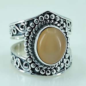 Navya <b>Craft</b> 925 Solid Sterling Silver Peach Moonstone Handmade Women's <b>Ring</b> Bezel Setting Hip Hop US Sizes 4 13 Perfect Gift - Product Image 4