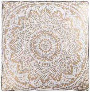 Funda de cojín de suelo blanco y dorado hecho a mano indio, funda de sofá cuadrada Vintage Bohemia, fundas de almohada grandes, funda de decoración para habitación - Product Image 2