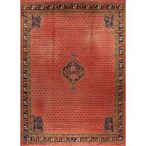 Alfombra de Lana Anudada a Mano de Gran Tamaño Aalam, Diseño Abstracto con Medallón Rojo Naranja, Rectangular, para Pasillo, Entrada, Hogar - Paem-378 - Product Image 1