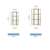 Vente chaude Hexagonal Boîte En Verre Bijoux Affichage Vitrine pour Comptoir Présentoir En Laiton Cadre Boîte De Rangement De Table
