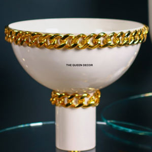 Centre de table et bol décoratif de qualité supérieure en métal, plaqué or de haute qualité et revêtement en poudre de couleur blanche - Product Image 1