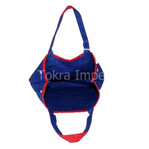 Bolsa de lona de la mejor calidad de 12 oz, Asa de algodón teñida, combinación de rojo y azul, bolsillo con mango automático, logotipo personalizado Simple, promociones - Product Image 4