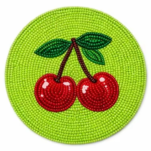 Posavasos Redondo Artesanal con Cuentas, Diseño de Fruta de Cereza, Mantel Individual de Cuentas de Vidrio, Decoración para el Hogar y Hoteles - Product Image 1