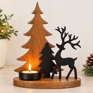 Modern <b>Wooden</b> <b>Christmas</b> <b>Tree</b> And Reindeer Decor Set Tabletop Holiday Decoration Multi Piece Package Winter Home Ornament - Product Image 1