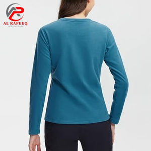 Primavera otoño sólido Slim Street Wear manga larga mujeres deportes Fitness Top cuello redondo flaco Color sólido señoras camisetas - Product Image 6