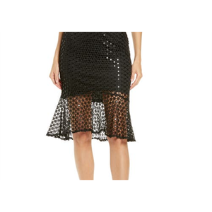 Abito da cocktail nero di lusso Lulus, taglia piccola, aderente, con ricami, spalline sottili, stile impero, in pizzo, stampa Chance Encounter - Product Image 3