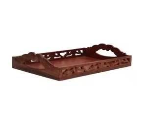 High Quality Brown Wood <b>Food</b> <b>Serving</b> <b>Tray</b> With Handles Home Kitchen Organizer Customized Export India Metal Plate Type Platter - Product Image 4
