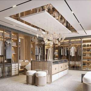 Système de dressing moderne de luxe en bois massif réglable avec portes coulissantes et 7 étagères pour chambres, appartements, villas et hôtels - Product Image 3