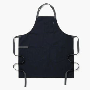 Classic Fashionable Reusable Bib <b>Apron</b> Canvas Woven Dark Blue 3 Pockets Machine Washable Cleaning Supplies Daily Use - Product Image 1