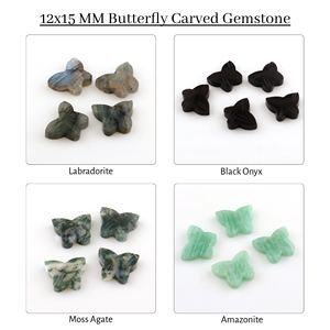 Suministros de joyería personalizados con forma de mariposa, ágata de musgo Natural tallada a mano, piedras preciosas sueltas, Diy fabricación artesanal, joyería al por mayor - Product Image 2