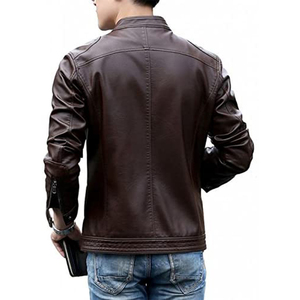Custom 100% Cow Hide Premium Leather Quality Woolen Fabric Solid Color Stand Winter OEM <b>jacket</b> <b>for</b> <b>men</b> DDP Shipping - Product Image 4