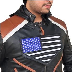 Blouson en cuir pour homme 2024, style motard, drapeau américain, coupe-vent, chauffant, hiver, style urbain, qualité supérieure, vintage, faible MOQ, authentique - Product Image 2