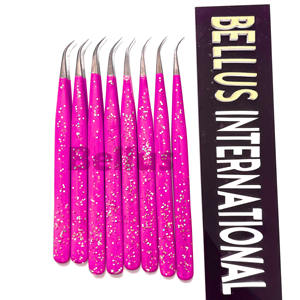 Pince à cils volume à pointe plasma rose outil professionnel d'extension de cils en acier inoxydable finition pailletée de haute précision - Product Image 2