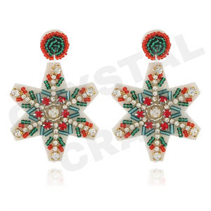 Boucles d'oreilles perlées d'oreille de série de Noël pour les femmes patriotique Memorial Day Orange blanc bleu couleur tissu matériel - Product Image 1