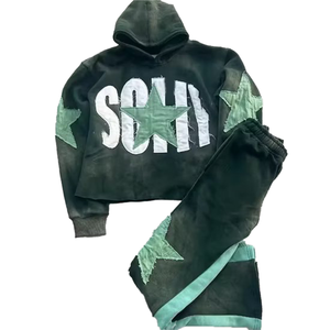 Ensemble de Survêtement Personnalisé avec Broderie Déchirée Baggy Zip Up Jogging Ensemble de Pantalon de Jogging et Sweat à Capuche Survêtement Évasé pour Hommes - Product Image 1