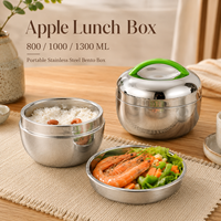 Doppelwandige Edelstahl-Apfel-Form Isolierte Bento-Box Lunchbox für Schüler, Kinder und Erwachsene, Tragbar