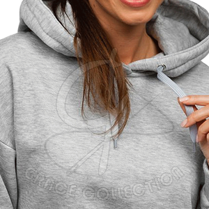 Sweat à capuche gris de couleur unie pour femmes personnalisé Peking Street Wear hiver saison col à capuche avec logo avant - Product Image 4